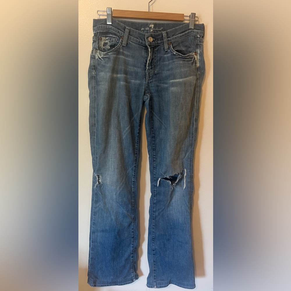 Women’s 7 For All Mankind Bootcut Jeans Y2K Rhinestone Braid Sz 28